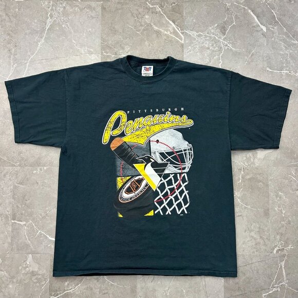 90s Vintage Pittsburgh Penguins Graphic Tee Mens 2XL XXL NHL Hockey Short Sleeve - Picture 1 of 8